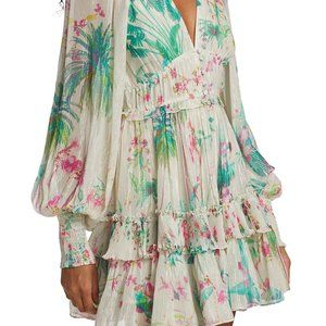 HEMANT & NANDITA Tropical Long-Sleeve Mini Dress